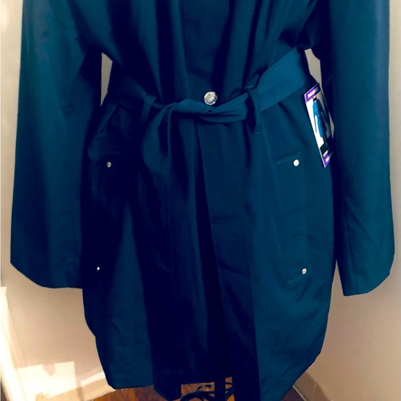 Deep Teal London Fog Women's Water Resistant Single Breasted Trench Coat. - Picture 3 of 16